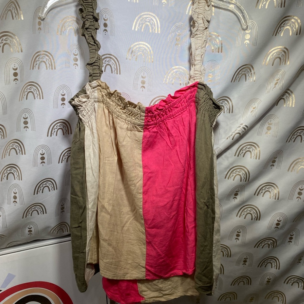 Cato Pink and Tan Ruffled BOHO Camisole - Picture 2 of 7